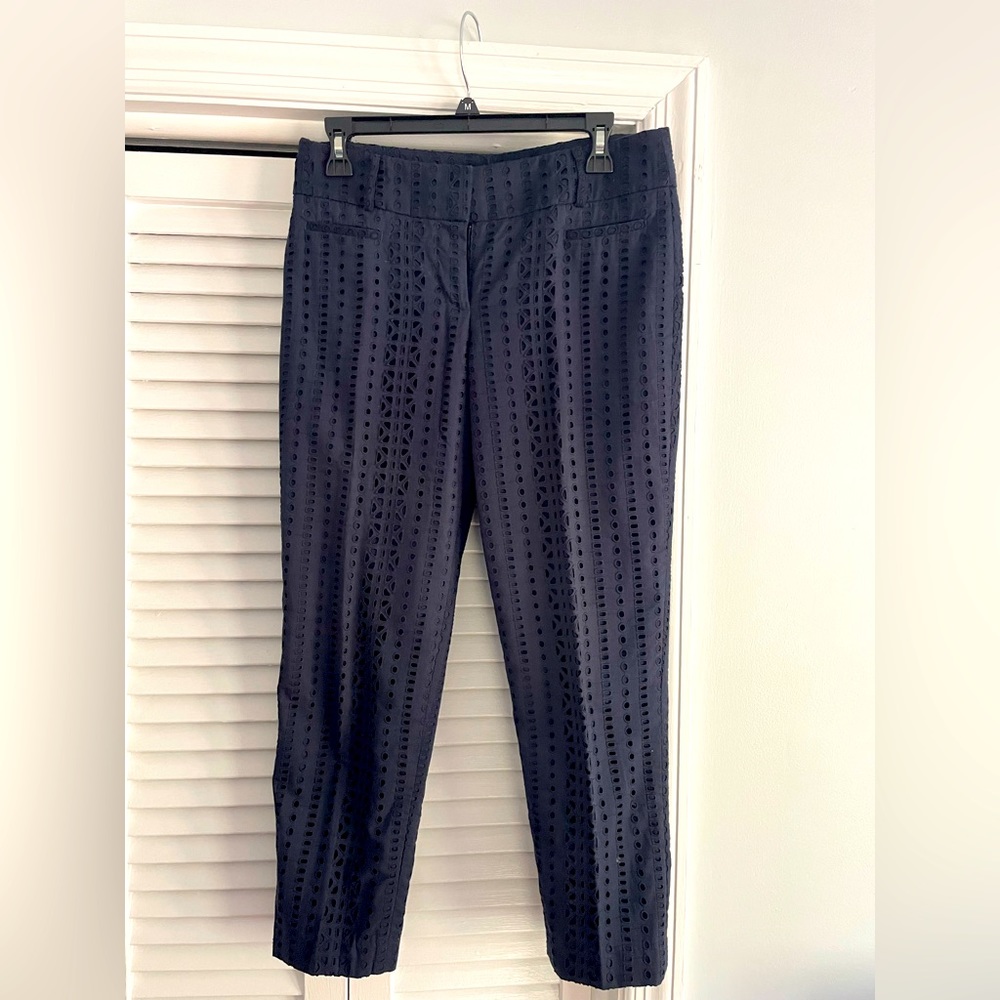 Loft Navy Blue eyelet cropped pants